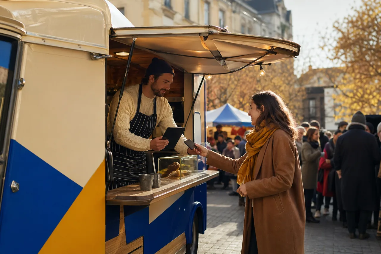 Stand de vente en plein air sur un événement, encaissement mobile avec la caisse shopcaisse.