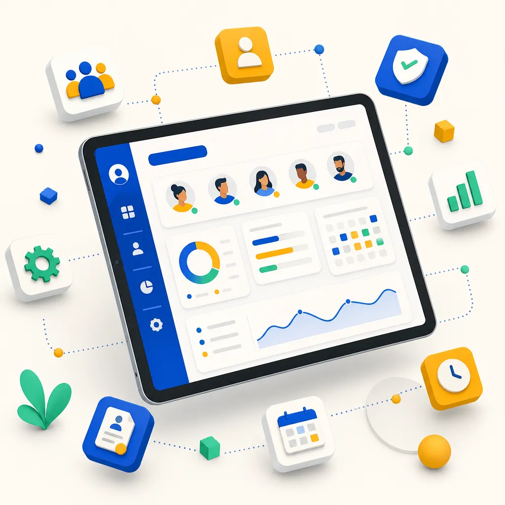Tablette affichant la gestion des employés et des accès dans shopcaisse